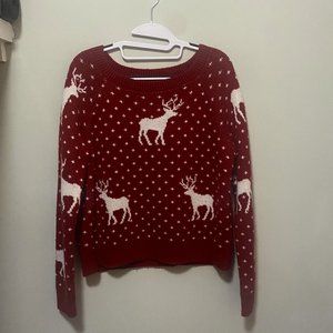 Abercrombie and Fitch Red Reindeer Print Christmas Sweater Size Medium